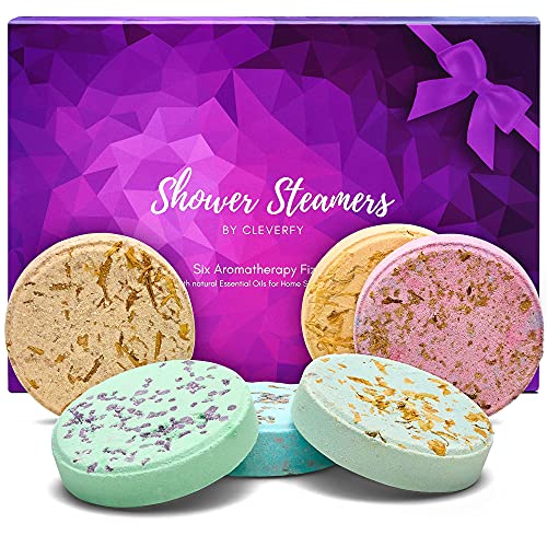 Cleverfy Aromatherapy Shower Steamers - Pachet variat de 6 bombe de dus cu uleiuri esentiale.  Set violet: lavanda, pepene verde, grapefruit, mentol si eucalipt, vanilie si portocala dulce, piper...