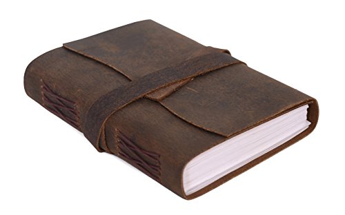 Jurnal din piele lucrat manual/Caiet de scris Jurnal/Bloc de note zilnic legat pentru barbati si femei Hartie necaptusita Mediu, bloc de scris cadou pentru artist, schita (maro maro, 8 x 6)