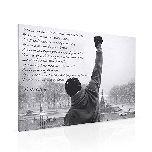Rocky Balboa Canvas Print |  Arta de perete cu citat motivational - Decor pentru birou de box pentru barbati, gata de agatat, lucrare de arta mare panza inramata de 30 x 20 inch - Citate inspirationale de film de Panther Print