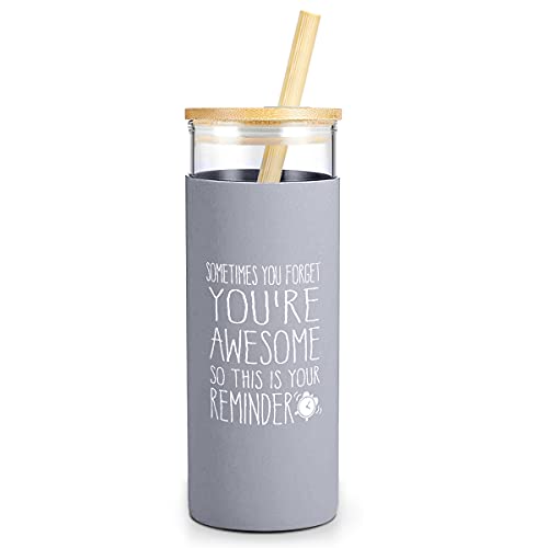 DOERDO You Are Awesome Pahar de sticla Sticla de apa de protectie din silicon, cadouri de multumire pentru colegi de munca, femei, prieteni, cadou de apreciere (20 oz, gri)