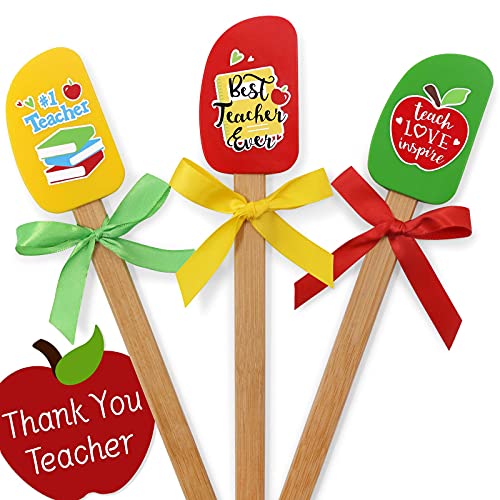 Spatule din silicon Cadouri de apreciere pentru profesori Ziua Recunostintei Craciun Idei de cadouri de sfarsit de an, Multumesc Profesore Card cadou cu mere cu fundite colorate de panglica Cadouri de copt Accesorii de bucatarie Set de 3